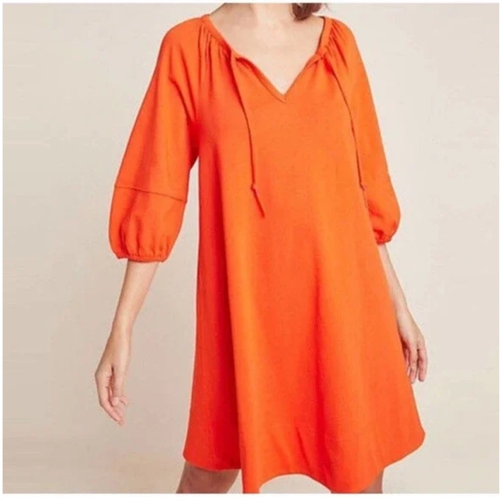 M21 Anthropologie Anais Tunic Womens Orange Oversized NeckTie Pullover Dress